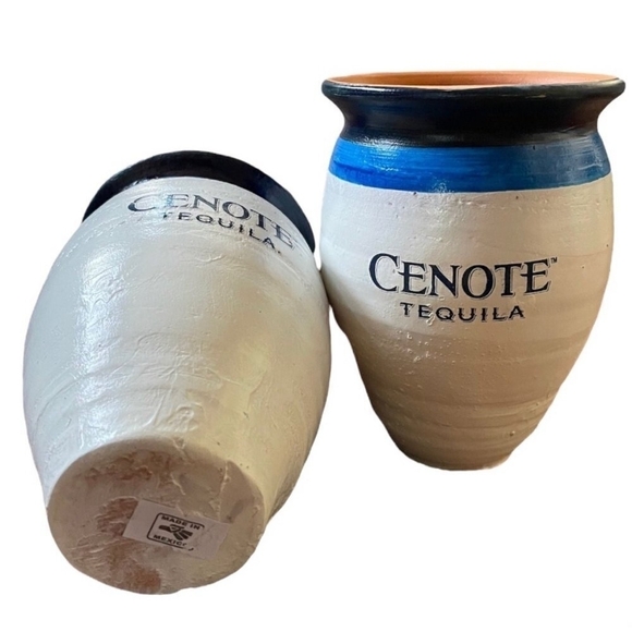 Set of 2 CENOTE TEQUILA Mexico Cantarito Jarrito Clay Pottery Cups Glasses - Picture 3 of 4